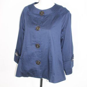 New MARK ZUNINO Jacket Woman Size Medium Navy Blue Large Buttons 3/4 Sleeve NWOT